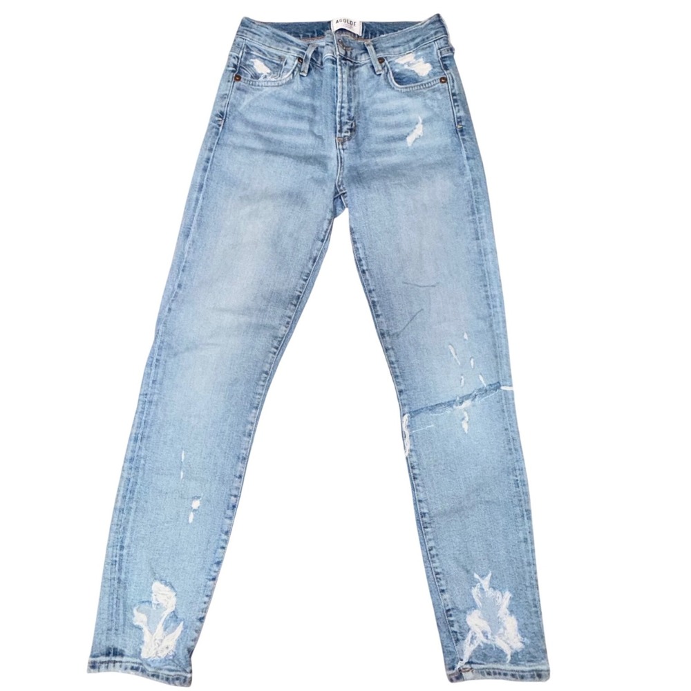 AGOLDE Sophie High Rise Skinny Jeans 25 Blue Distressed Ripped Denim Grunge Edgy